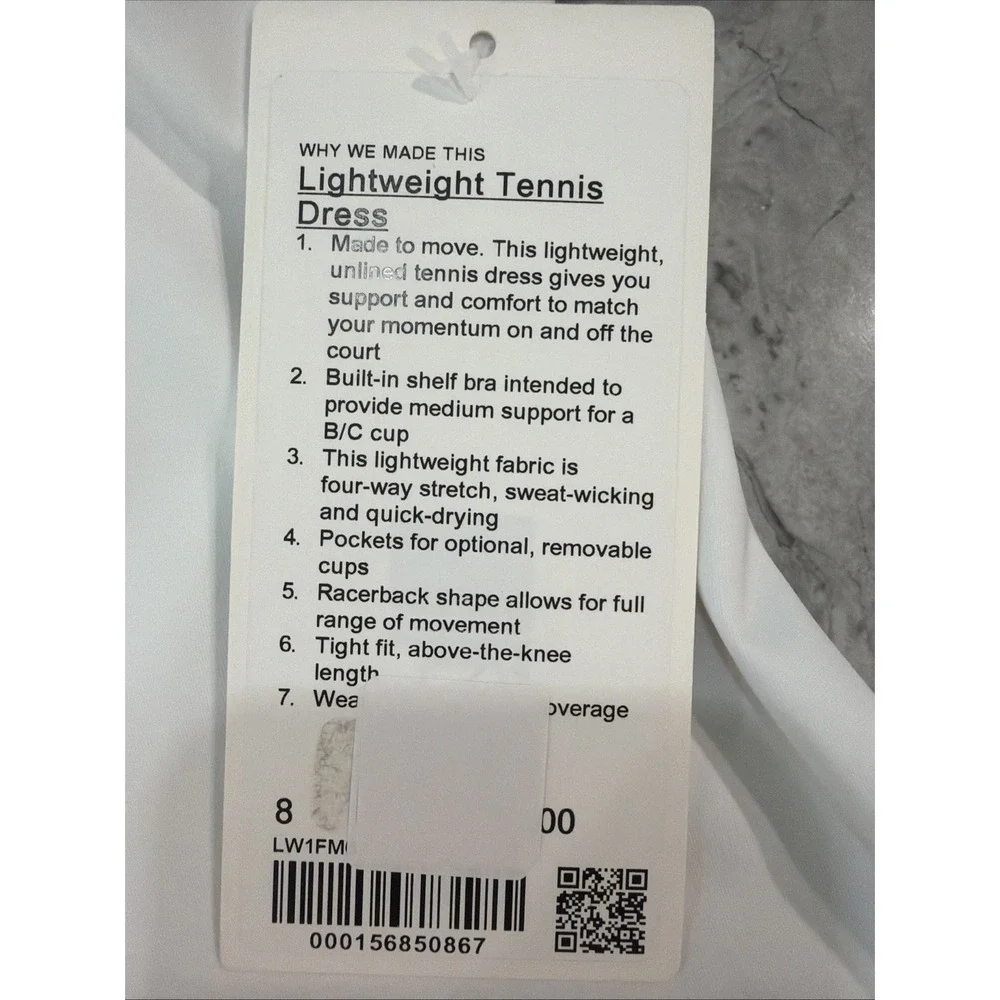 Lululemon Women's Lightweight Tennis Dress‎ Color White Size 8 NWT